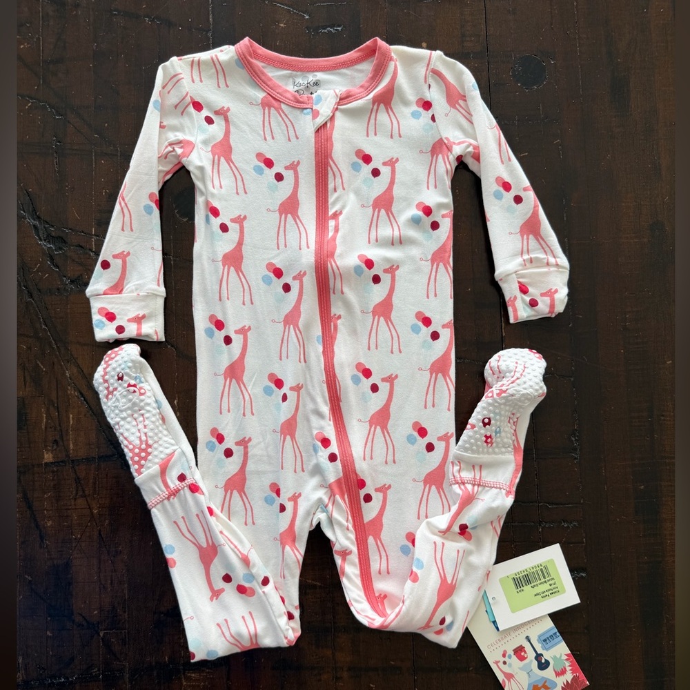 NWT Size 18/24 Months Kickee Pants Natural Balloon Giraffe Footie with Zipper